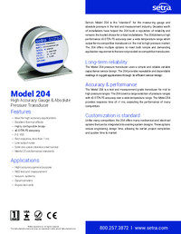 Thumbnail of document Data Sheet - 204 Gauge and Absolute Pressure Transducer